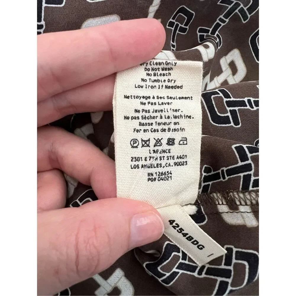 L'Agence Nina Horsebit Brown Ivory Buckle Print Button-Up Silk Blouse Size XS - Picture 9 of 9